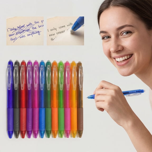 Erasable Gel Pens 12 Colors Retractable Fine Point  Clicker Assorted Inks, Make Mistakes Disappear, for Drawing Writing Planner, 10ml