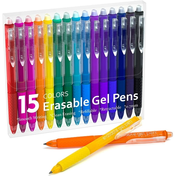 Erasable Gel Pens, 15 Colors Lineon Retractable Erasable Pens Clicker, Fine Point, Make Mistakes Disappear, Assorted Color Inks for Drawing Writing Planner and Crossword Puzzles