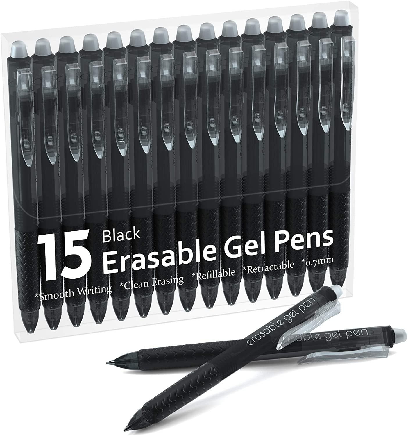 BAYTORY 12Pcs Retractable Erasable Pens No Bleed Fine Point, Black Ink Pen  with Eraser Clear, Smooth Writing for Note Taking Marking Planner Crossword