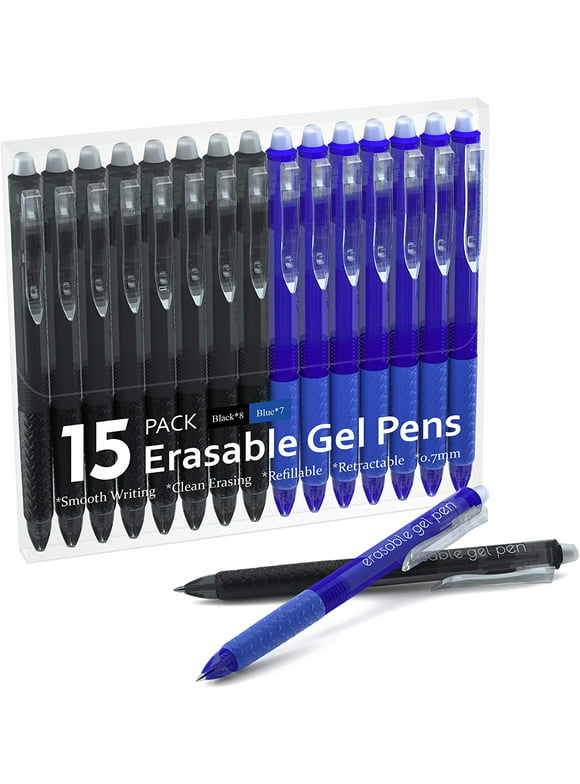 Erasable Gel Pens, 15 Pack Retractable Erasable Pens Clicker, Fine Point, Make Mistakes Disappear, 8 Black 7 Blue Inks for Writing Planner for School Supplies