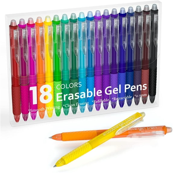 Erasable Gel Pens, 18 Colors Lineon Retractable Erasable Pens Clicker, Fine Point, Make Mistakes Disappear, Assorted Color Inks for Drawing Writing Planner and Crossword Puzzles