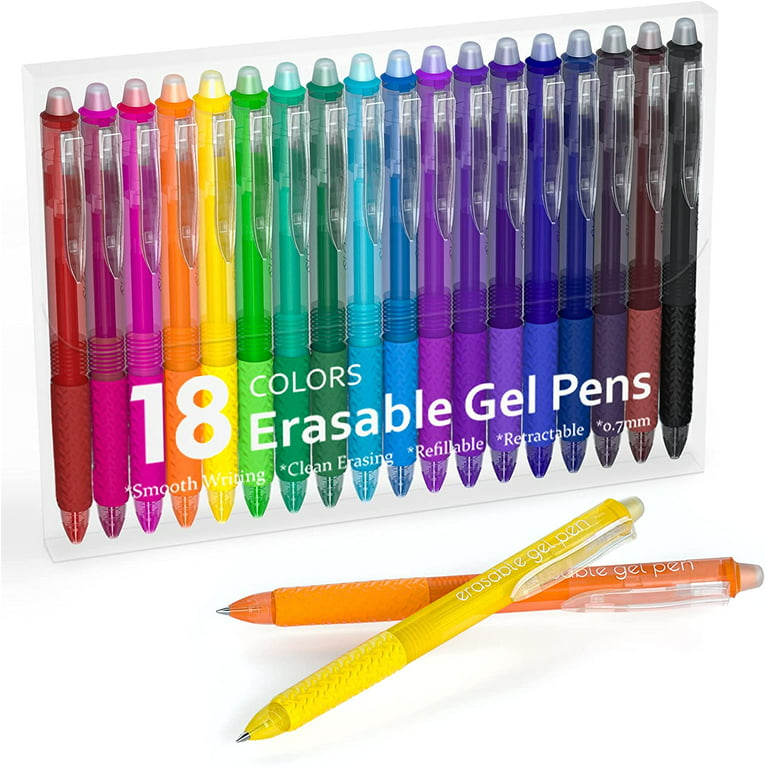 Lineon Erasable Gel Pens, 18 Colors Retractable Erasable Pens Clicker, Fine Point, Make Mistakes Disappear, Assorted Color Inks for Drawing Writing