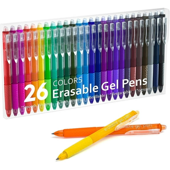 Erasable Gel Pens, 26 Colors Lineon Retractable Erasable Pens Clicker, Fine Point, Make Mistakes Disappear, Assorted Color Inks for Drawing Writing Planner and Crossword Puzzles