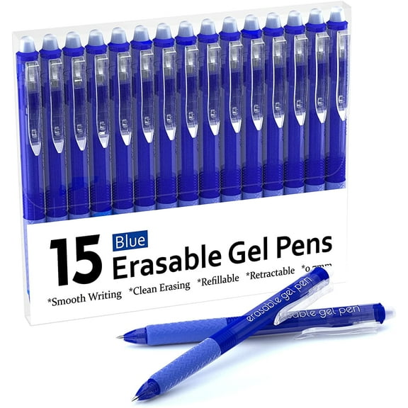 Erasable Gel Pens, Lineon 15 Pack Blue Retractable Erasable Pens Clicker, Fine Point, Make Mistakes Disappear, Blue Ink for Writing Planner and Crossword Puzzles