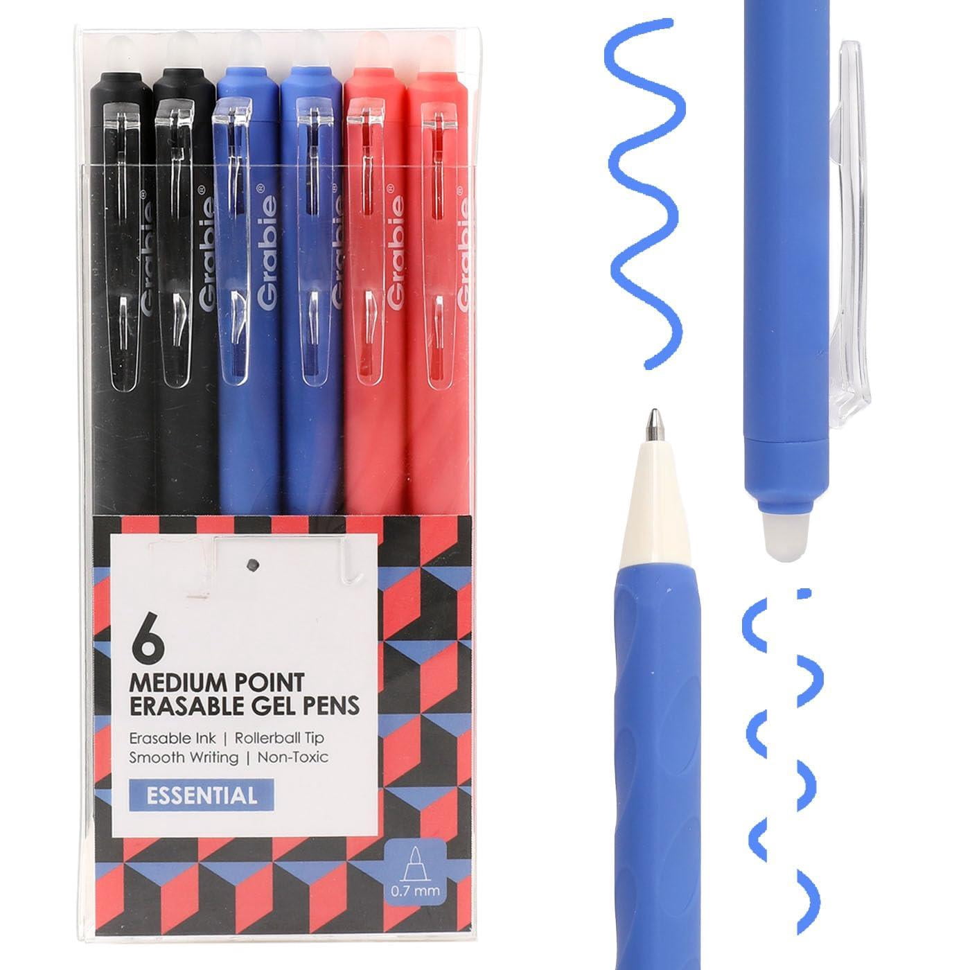 Erasable Gel Pens  Medium Point 0.7 Mm Make Mistakes Disappear For Drawing Writing Planner Pack Of 6 Black/blue/red