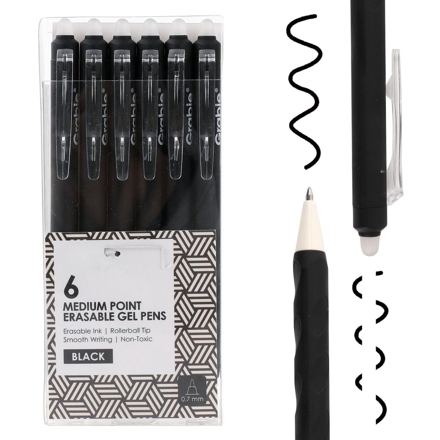 Erasable Gel Pens  Medium Point 0.7 Mm Make Mistakes Disappear For Drawing Writing Planner Pack Of 6 Black