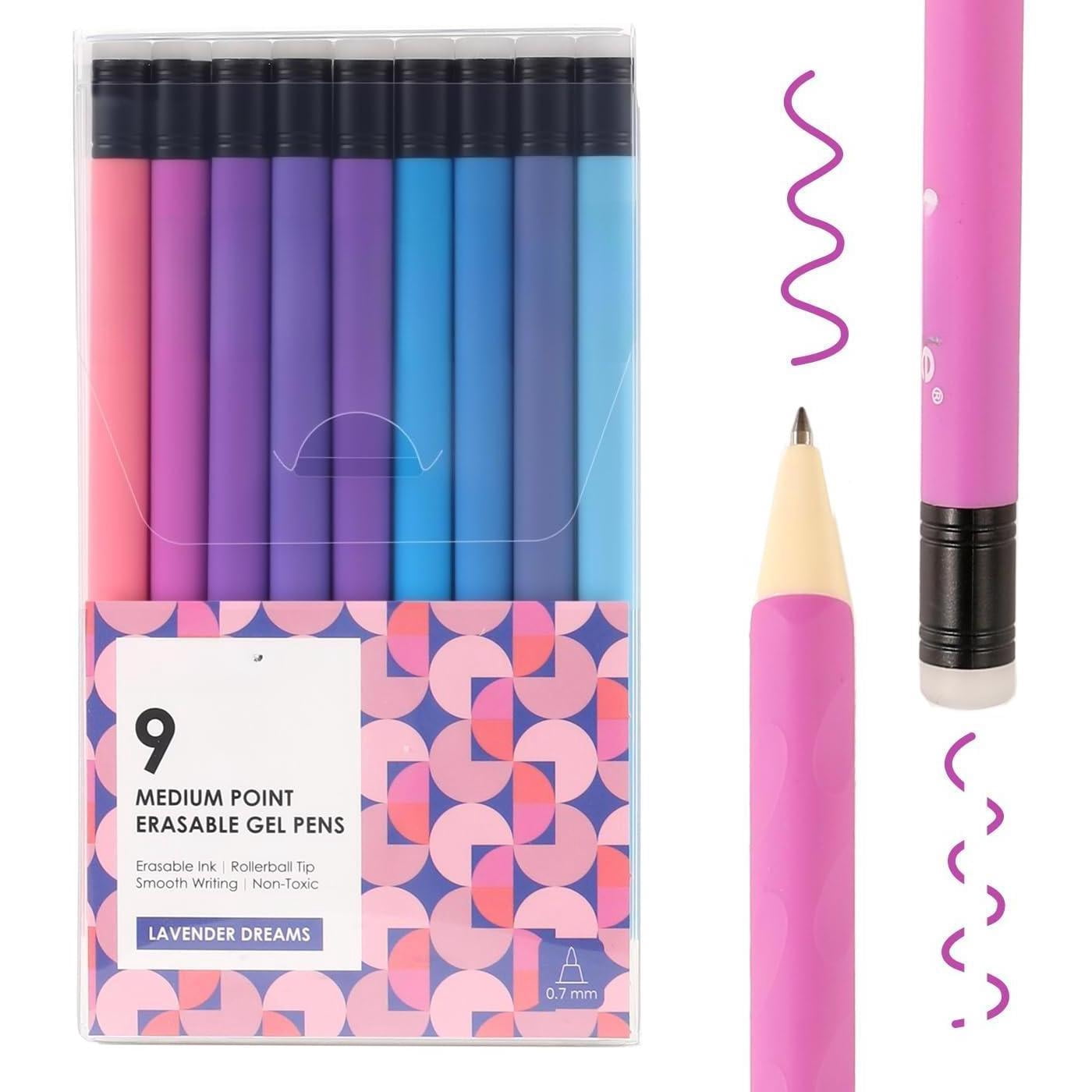 Erasable Gel Pens  Medium Point 0.7 Mm Make Mistakes Disappear For Drawing Writing Planner Pack Of 9 Assorted Colors(lavender Dreams)