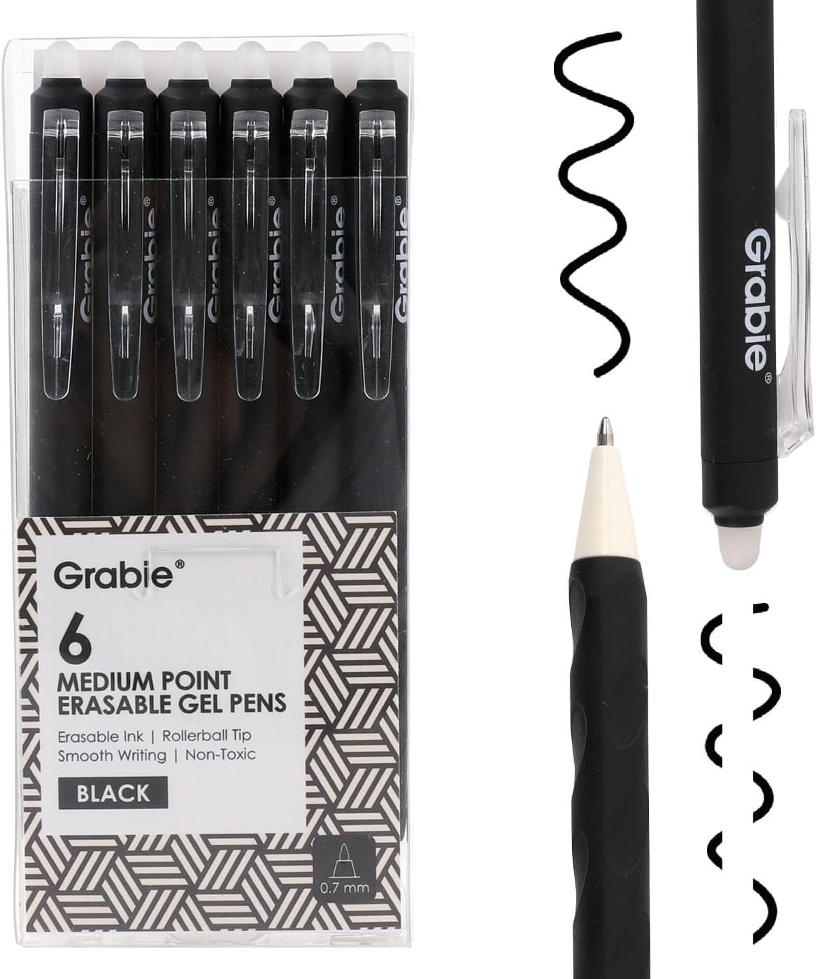 Erasable Gel Pens, Medium Point 0.7 mm Erasable Pens, Make Mistakes Disappear for Drawing Writing Planner, Pack of 6, Black