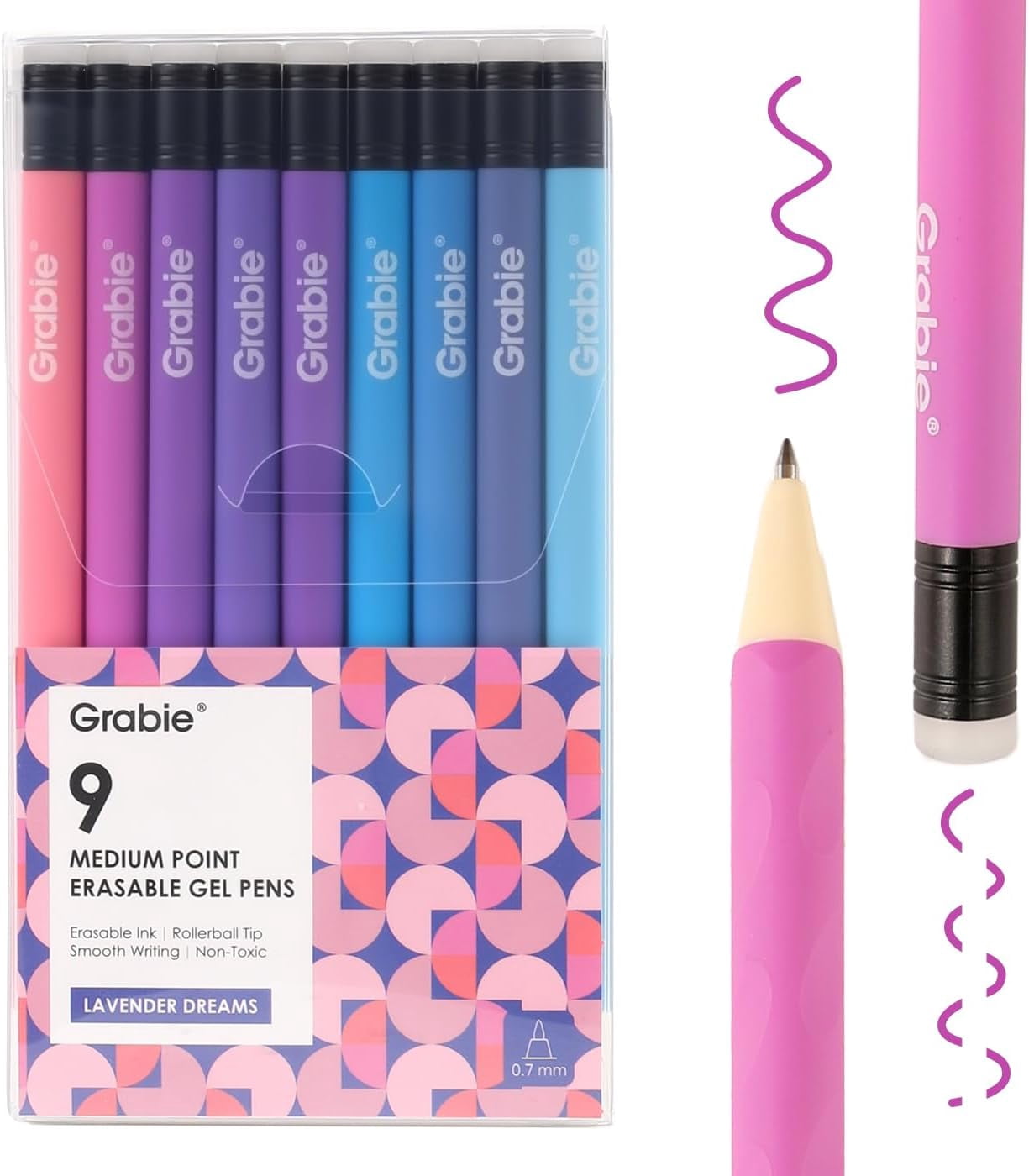 Erasable Gel Pens, Medium Point 0.7 mm Erasable Pens, Make Mistakes Disappear for Drawing Writing Planner, Pack of 9 Assorted Colors(Lavender Dreams)