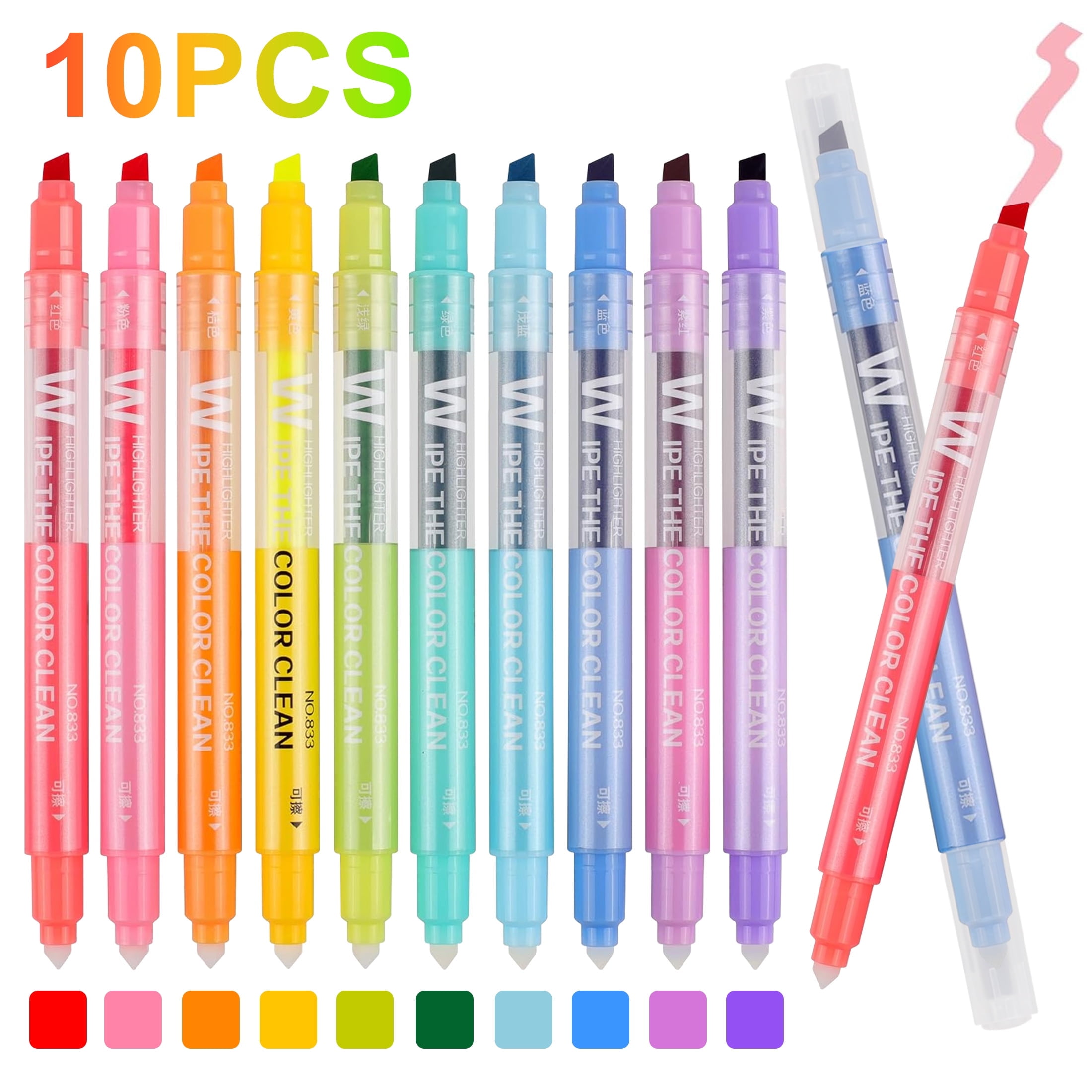Erasable Highlighters, TSV Double Head Smooth Writing Highlighters Assorted Colors Markers