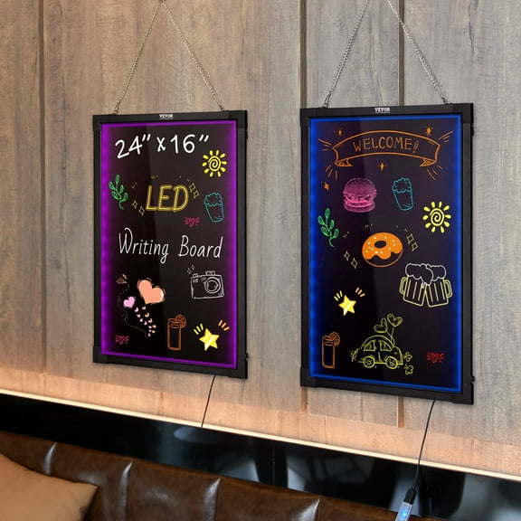 Erasable Lighted Chalkboard 16x24 Inches - Glow in The Dark Drawing Board with Neon Markers, Dimmable Remote, UL Tested for Safety