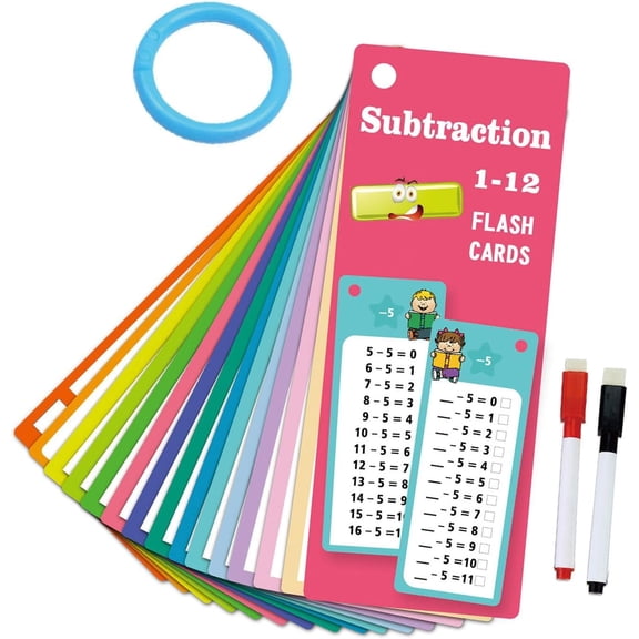 Erasable Math Flashcards Cards Math Basics Flashcards Including 15 Cards, 1 Red Erasable Marker, 1 Black Erasable Marker, and 1 Storage Ring, All Packaged in an OPP Bag.