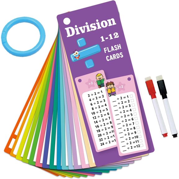 Erasable Math Flashcards Cards Math Basics Flashcards Including 15 Cards, 1 Red Erasable Marker, 1 Black Erasable Marker, and 1 Storage Ring, All Packaged in an OPP Bag.