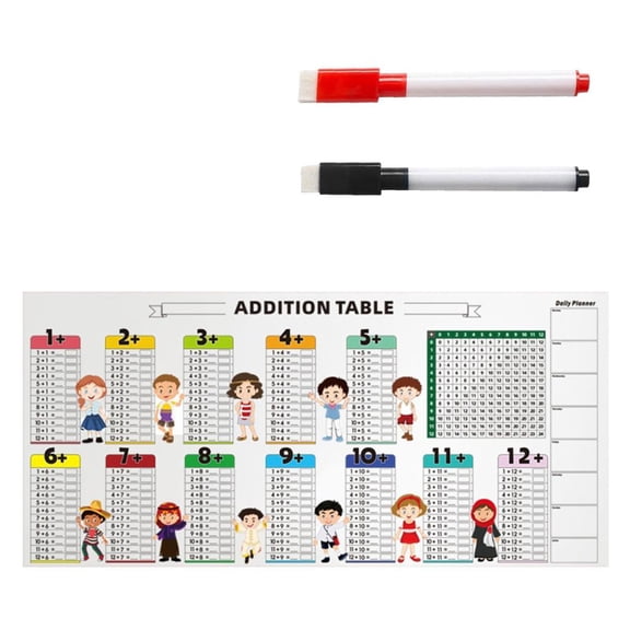 Erasable PVC Addition Table With Erasable Pen For Student Preschooler 85x40cm