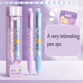Erasable Pen Set 2 Pack 0.5mm Gel Ink Refillable Friction Eraser System Transparent Barrel Mini Figure Design Office Note Taking Drafting Writing Tool(A)
