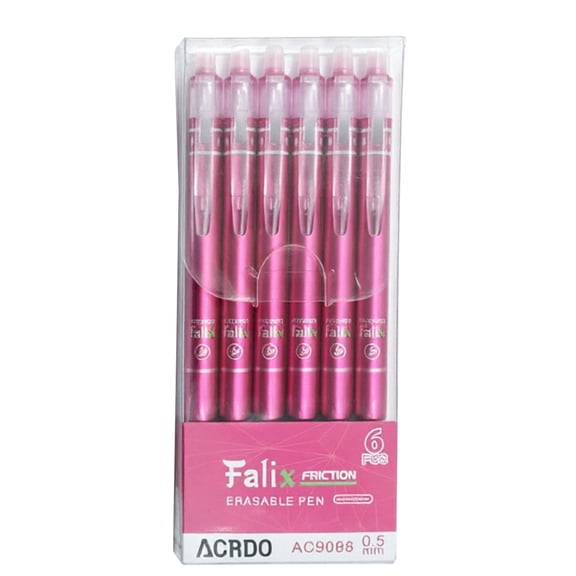 Erasable Pens, 6 Pens Per Box, Pink Ink, 6 Pcs Erasable Gel Ink Pens, Refillable & Retractable Pens Pink Ink Smooth Writing Pens, 0.5mm Point Pen, Ideal for Schǒ-Ǒl, Journaling, & Office Writing
