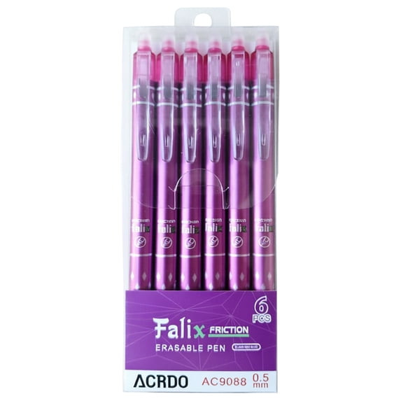 Erasable Pens, 6 Pens Per Box, Purple Ink, 6 Pc Erasable Gel Ink Pens, Refillable & Retractable Pens Purple Ink Smooth Writing Pens, 0.5mm Point Pen, Ideal for Schǒ-Ǒl, Journaling, & Office Writing