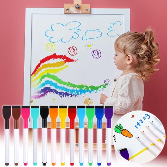 Erasable Whiteboard Pens, Colour Whiteboard Markers,Dry Wipe Markers Thin Whiteboard Pen, Fine Tip White Board Pens,With Erasable Water-based Brush And Non-Magnetic Graffiti Color Drawing Pen