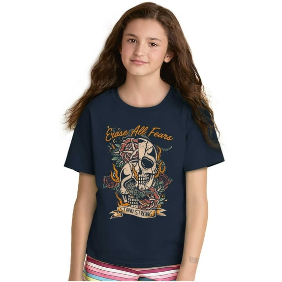 Erase All Fears Snake Skull Tattoo Crewneck T Shirts Boy Girl Teen Brisco Brands L