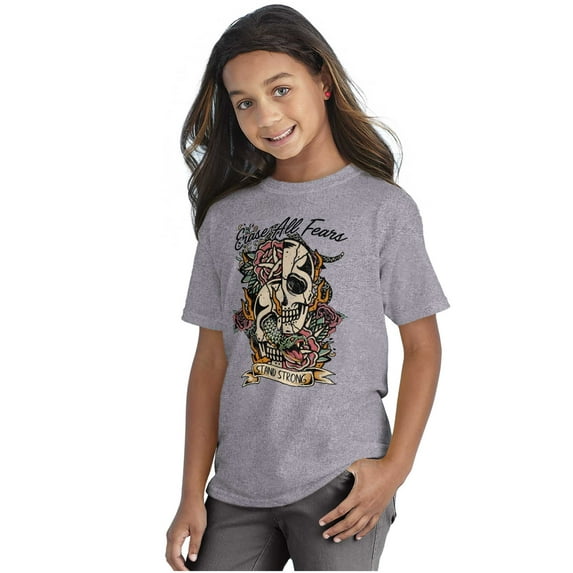 Erase All Fears Snake Skull Tattoo Crewneck T Shirts Boy Girl Teen Brisco Brands S