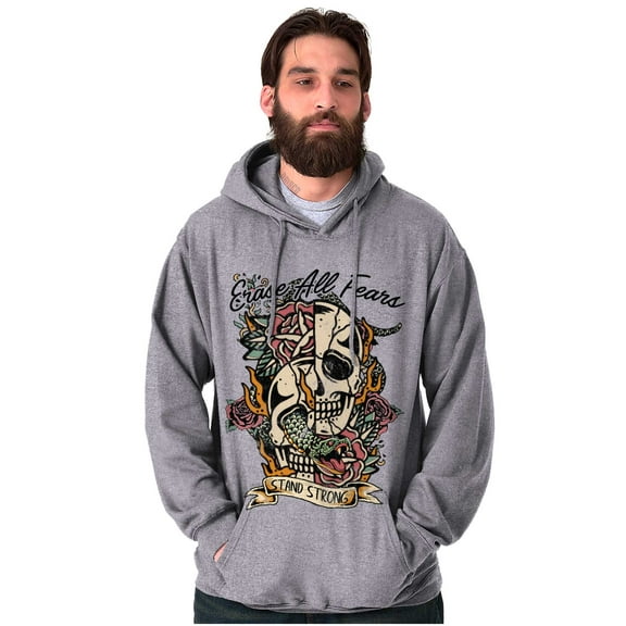 Erase All Fears Snake Skull Tattoo Unisex Plus Fleece Graphic Hoodie Brisco Brands 4X