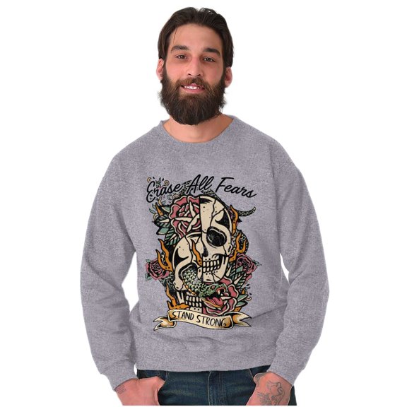 Erase All Fears Snake Skull Tattoo Unisex Plus Fleece Graphic Sweatshirt Brisco Brands 4X