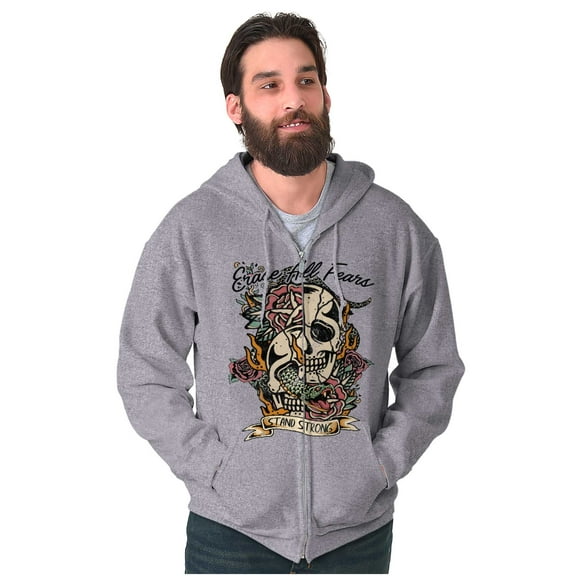 Erase All Fears Snake Skull Tattoo Unisex Fleece Graphic Zip Up Hoodie Brisco Brands 5X