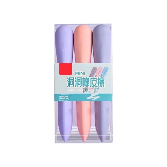 Eraser Grip (Writing Aid, Pencil Grip Eraser), Large/Hole Eraser/Little Lady' Model 3 Pieces Per Box, Hole Eraser, Increased Friction, Durable, For Pencils & Ink, Unique Design, Meiiso