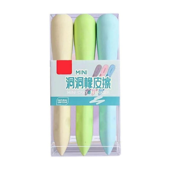 Eraser Grip (Writing Aid, Pencil Grip Eraser), Small/Hole Eraser/Little Mans' Model 3 Pieces Per Box, Hole Eraser, Increased Friction, Durable, For Pencils & Ink, Unique Design, Meiiso