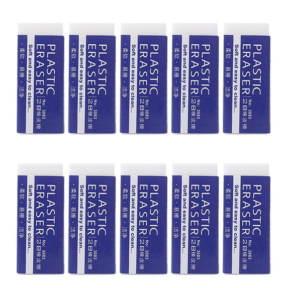 Eraser Pencil 2B Test Eraser Superior Erasing Ability Soft Flexible Material Durable Long-Lasting Use Easy to Hold White PVC Stationery Supplies 10 Pieces