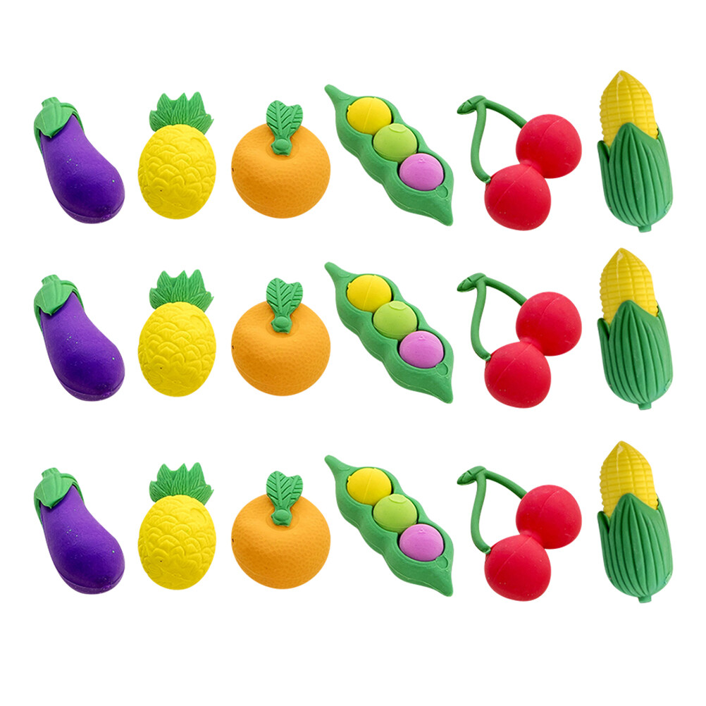 Koolleo 4 Sets of Cartoon Erasers Fruits Vegetable Shape Erasers Lovely Kids Erasers