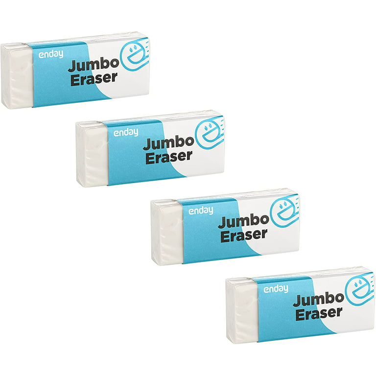 Enday Pencil Erasers Block Rubber Eraser School Office Supplies Jumbo White 4 Count