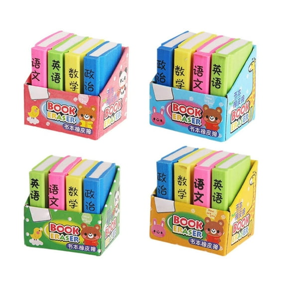 Erasers for Pencils, Tyeign 4Pcs Miniature Books 1:12 Scale Colorful Mini Books Tiny Book Mini House Decoration Accessories Erasers Colored Pencil Eraser Pencil Eraser Set Pencil Erasers