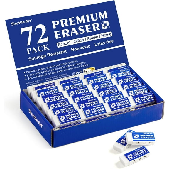 Erasers, Shuttle Art 72 Pack Premium Erasers Bulk, White Erasers Set Office Supplies