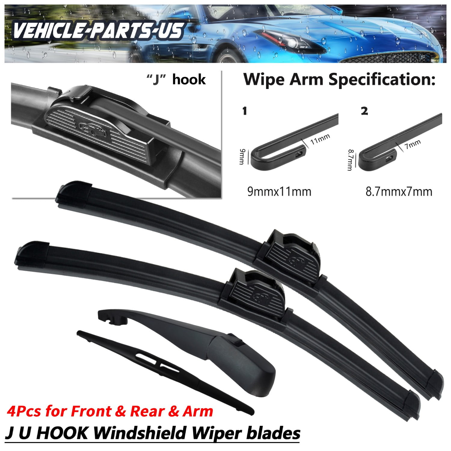 Erasior 26"+14"+10"+10" Premium Automotive Replacement Front and Rear Windshield Wiper Blades, Fit For Suzuki SX4 2013-2007, 4pcs for All Weather, Y21J9K8S