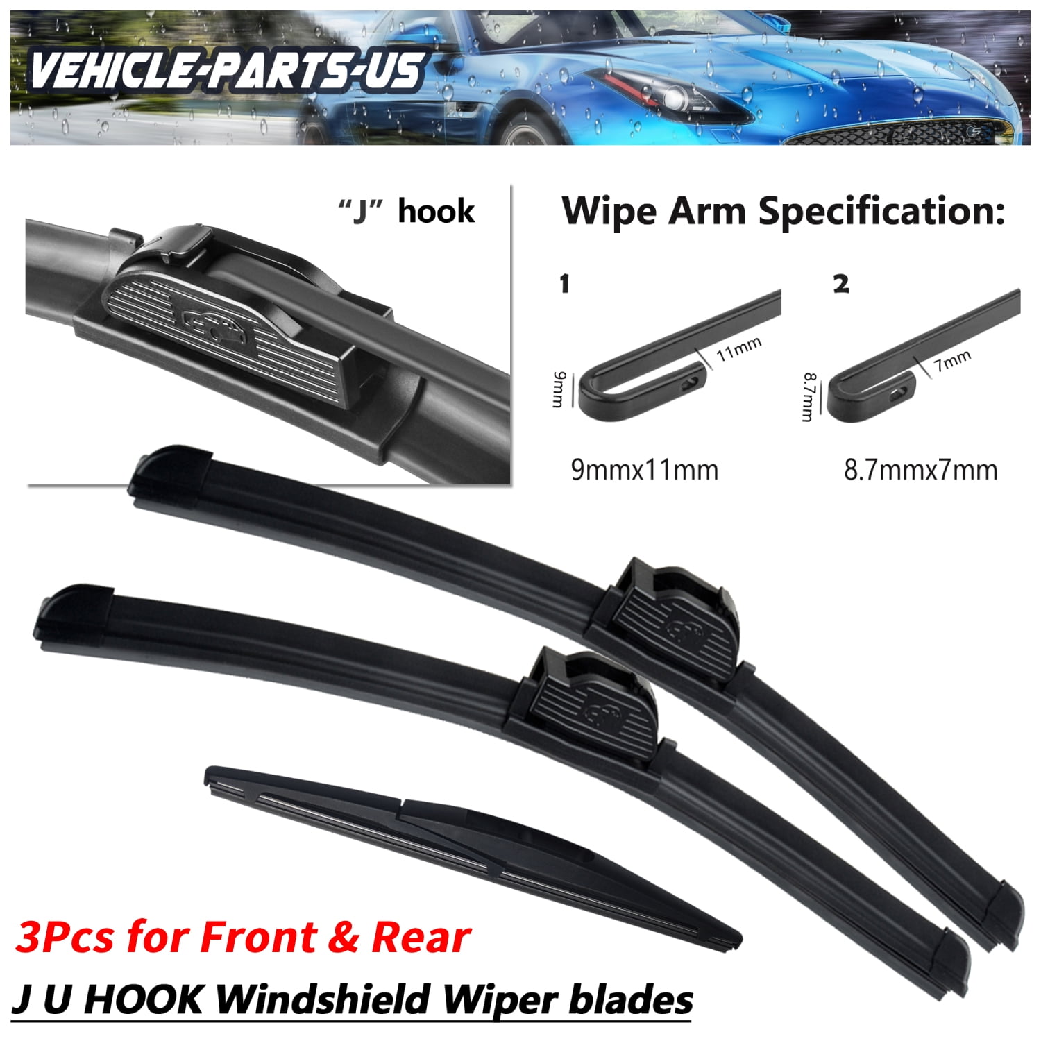 Erasior 26"+14"+10" Front & Rear Windshield Wiper Blades Fit For Suzuki SX4 2013-2007, Set of 3, Y27D0B4G