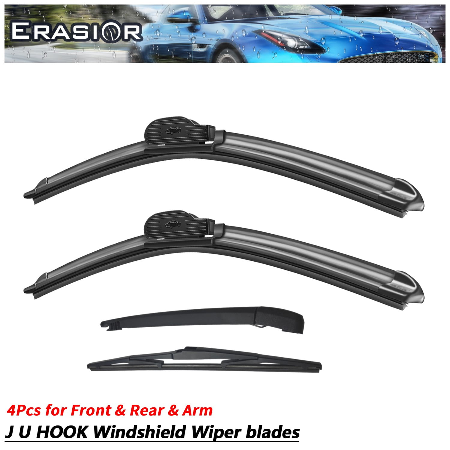 Erasior 26"+16"+14"+12" Premium Automotive Replacement Front and Rear Windshield Wiper Blades, Fit For Toyota C-HR 2018, 4pcs for All Weather, Y24J9Z9S