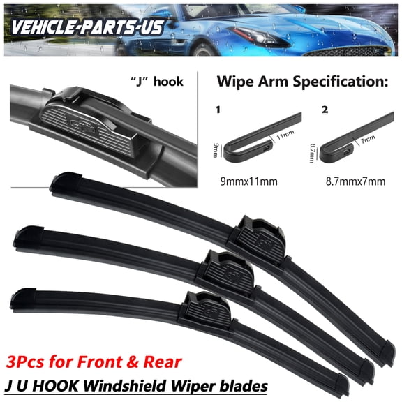 Erasior 3PCS Windshield Wipe Blades Fit For Pontiac Wave 2008, 22in+19in+14in, Driver Passenger Rear,Y210E895S