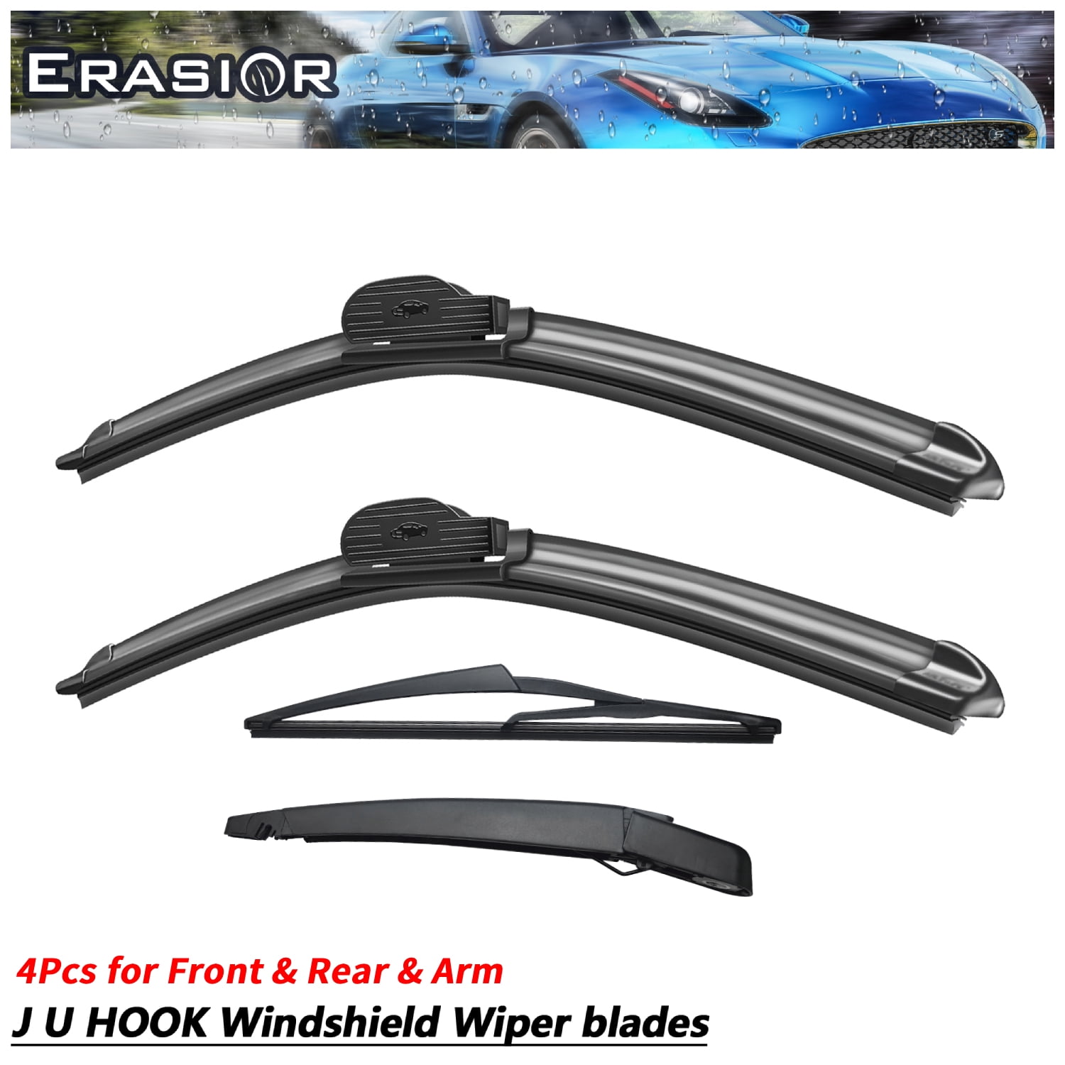 Erasior 4 Pack Fit For Ford Fiesta 2019-2011 Windshield Wiper Blades 24"+16"+12"+11.6" Front and Rear with Arm(Set of 4),Y08Y7A1W