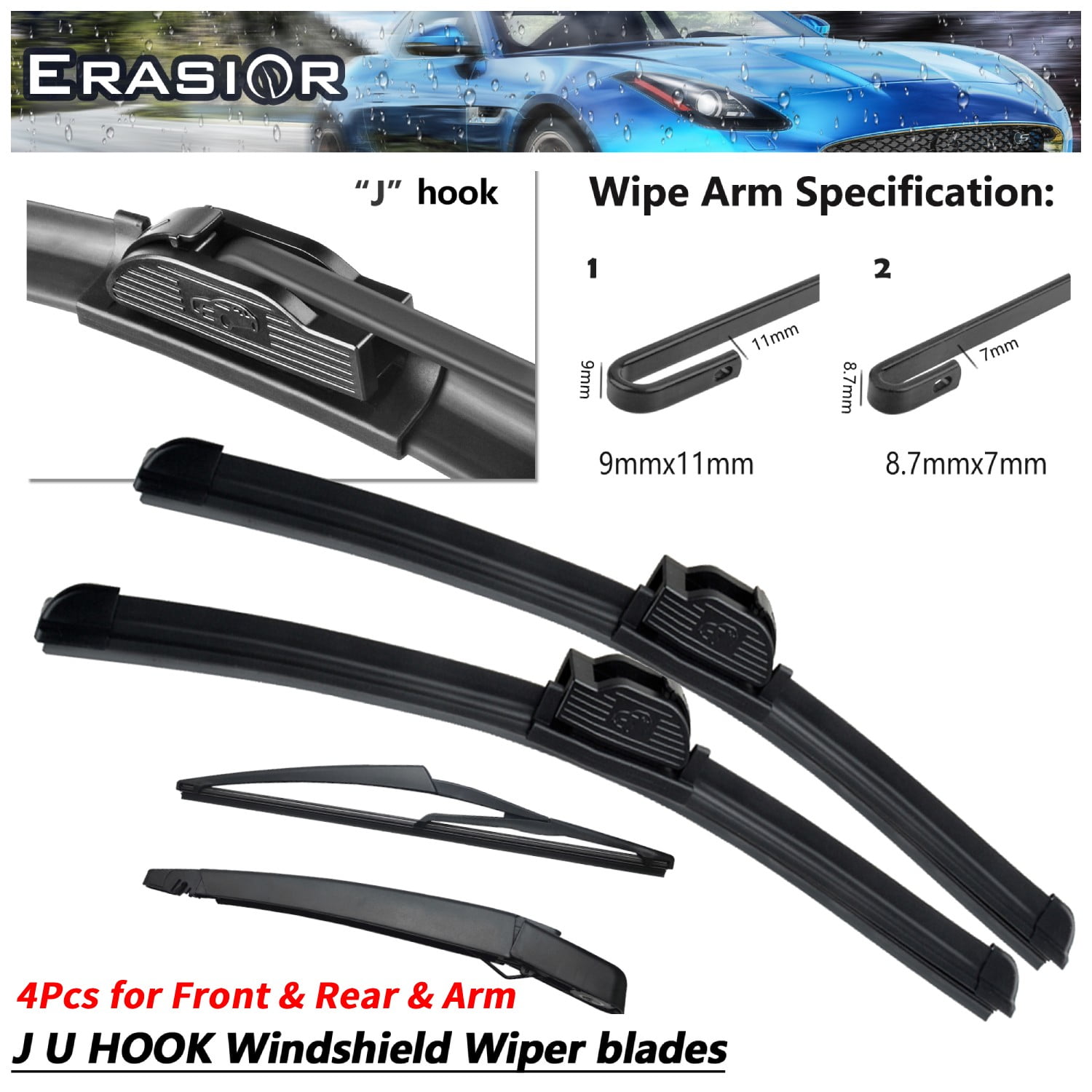 Erasior 4 Pack Fit For Nissan Rogue 2013-2008 Windshield Wiper Blades 26"+14"+12"+11.6" Front and Rear with Arm(Set of 4),Y01Y4U5W