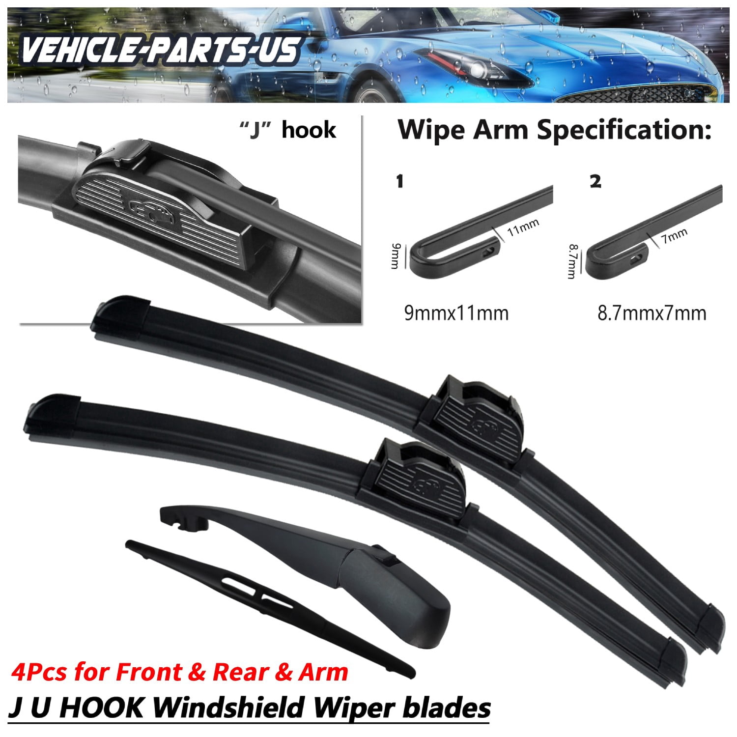 Erasior 4 Pack Fit For Suzuki SX4 2013-2007 Windshield Wiper Blades 26"+14"+10"+10" Front and Rear with Arm(Set of 4),Y07Y5D3W