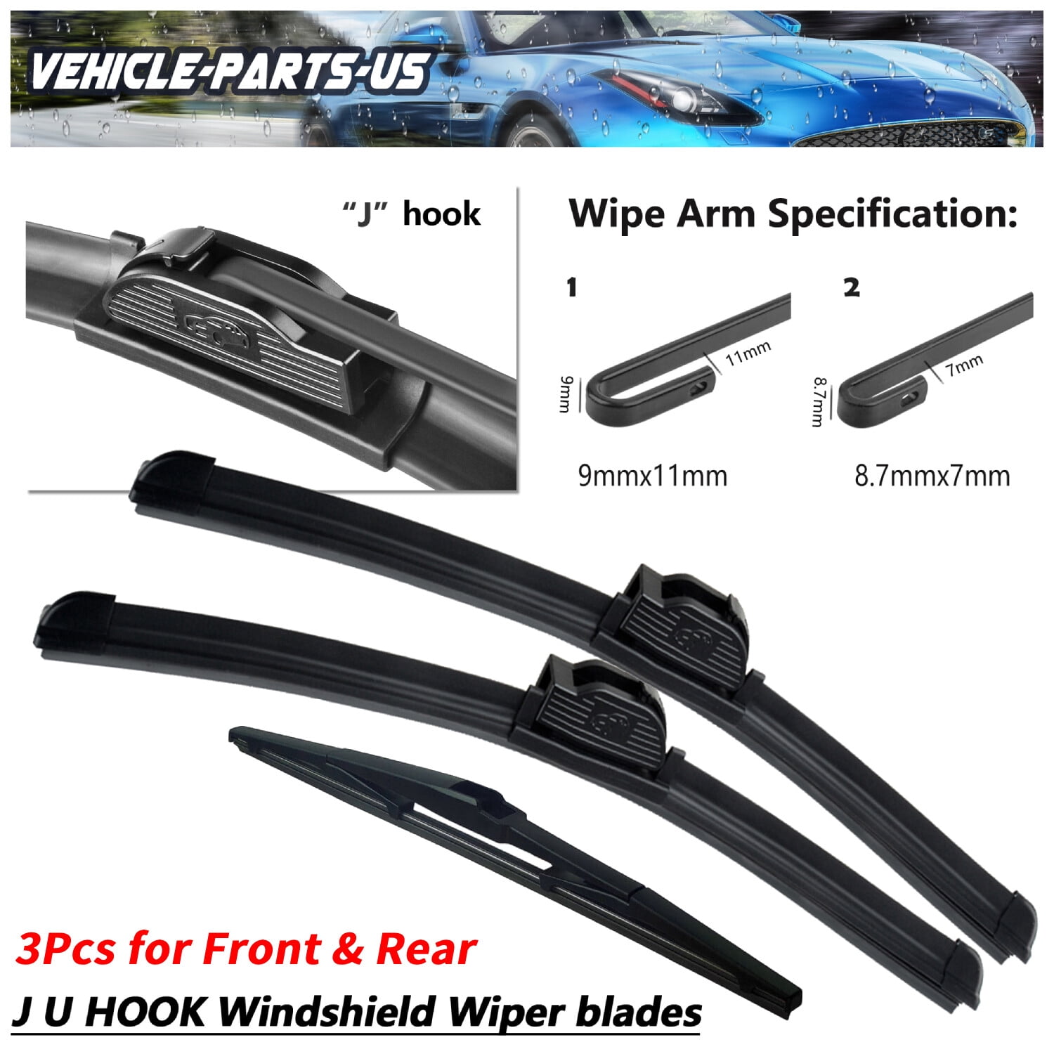 Erasior Front & Rear Windshiled Wiper Blades Fit For Nissan Juke 2011-2017, Set of 3, 22"+14"+12L, Y25B8B2S