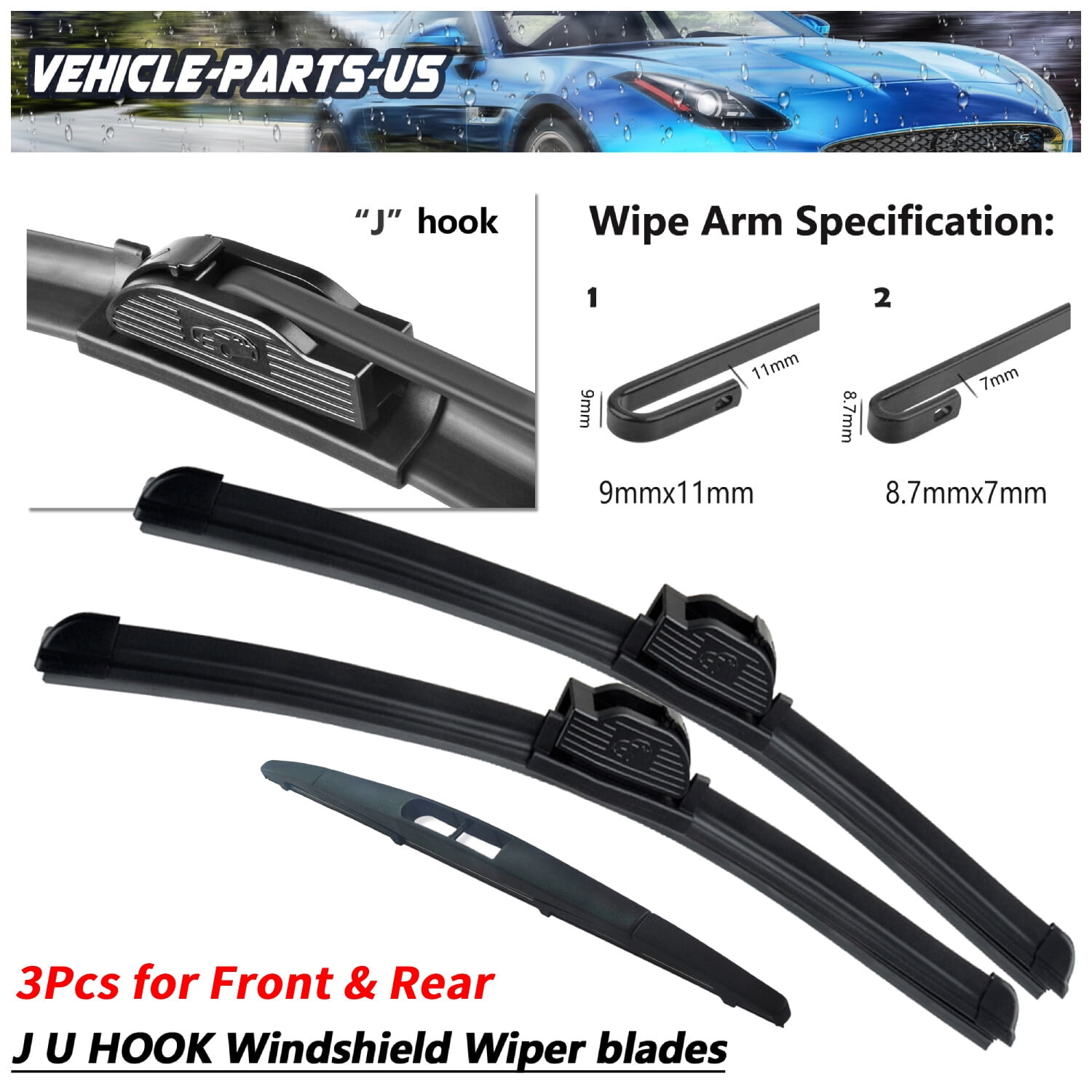 Erasior Front & Rear Windshiled Wiper Blades Fit For Toyota Yaris 2006-2015, Set of 3, 26"+14"+12A, Y27C0U6S