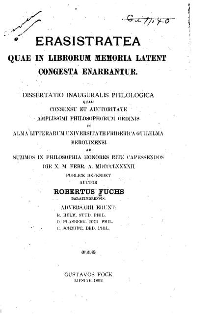 Erasistratea quae in librorum memoria latent congesta enarrantur, (Paperback)