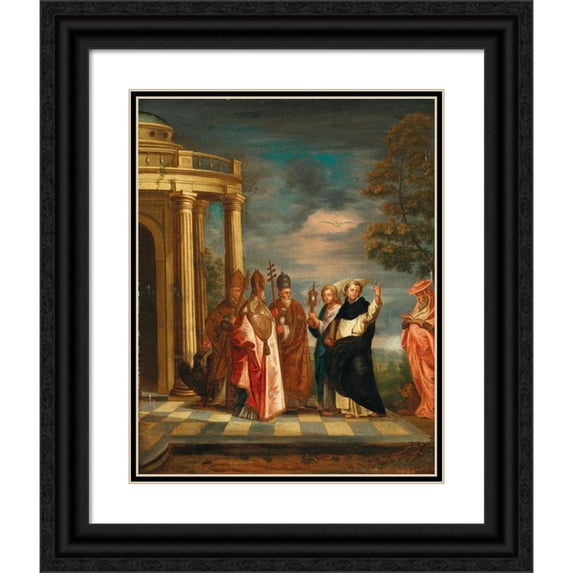 Erasmus De Bie 15x18 Black Ornate Wood Framed Double Matted Museum Art Print Titled - Saint Thomas Aquinas with Saints Ambrose, Augustine, Pope Gregory the Great and Jerome Contemplatin