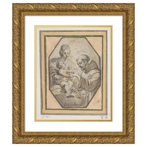 Erasmus Quellinus the younger 20x24 Gold Ornate Framed and Double Matted Museum Art Print Titled - Madonna and St. Francis (17th Century)
