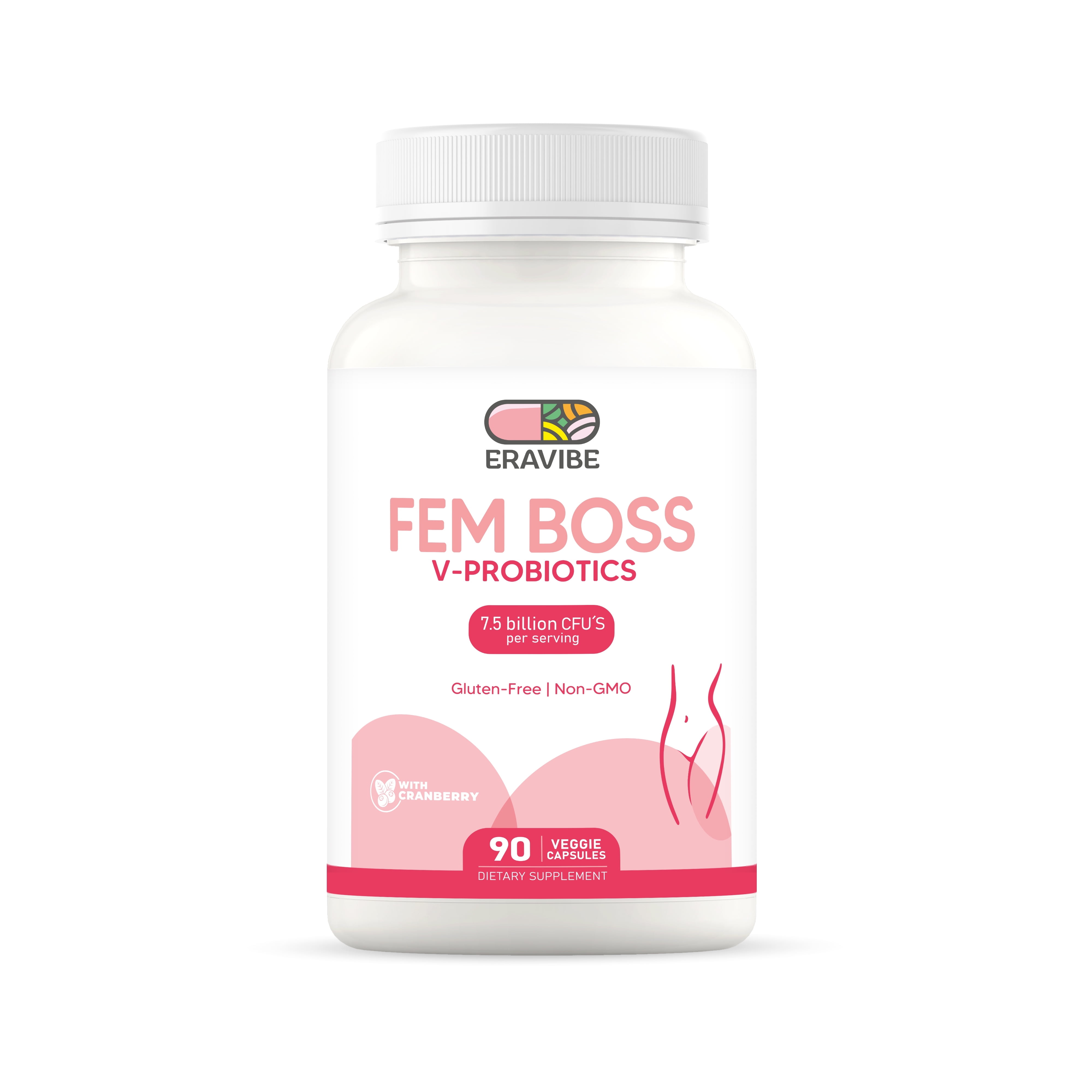 ERAVIBE Women's Probiotic with Cranberry 7.5 B CFUs, Vaginal & Gut Microbiome Support, 90 Vegan Capsules
