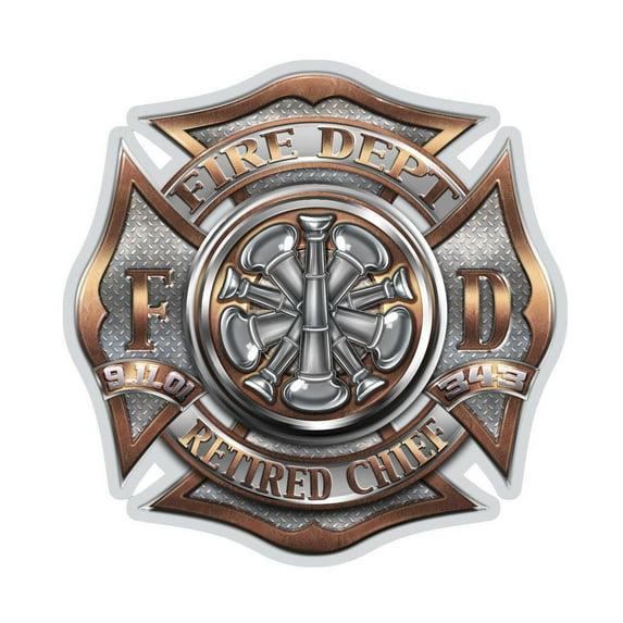 Erazor Bits Firefighter Retired Chief Maltese Cross Reflective Vinyl Decal, 6"