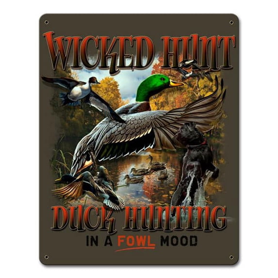 Erazorbits ERA071 12 x 15 in. Duck Hunter Brown Background Satin Metal Sign
