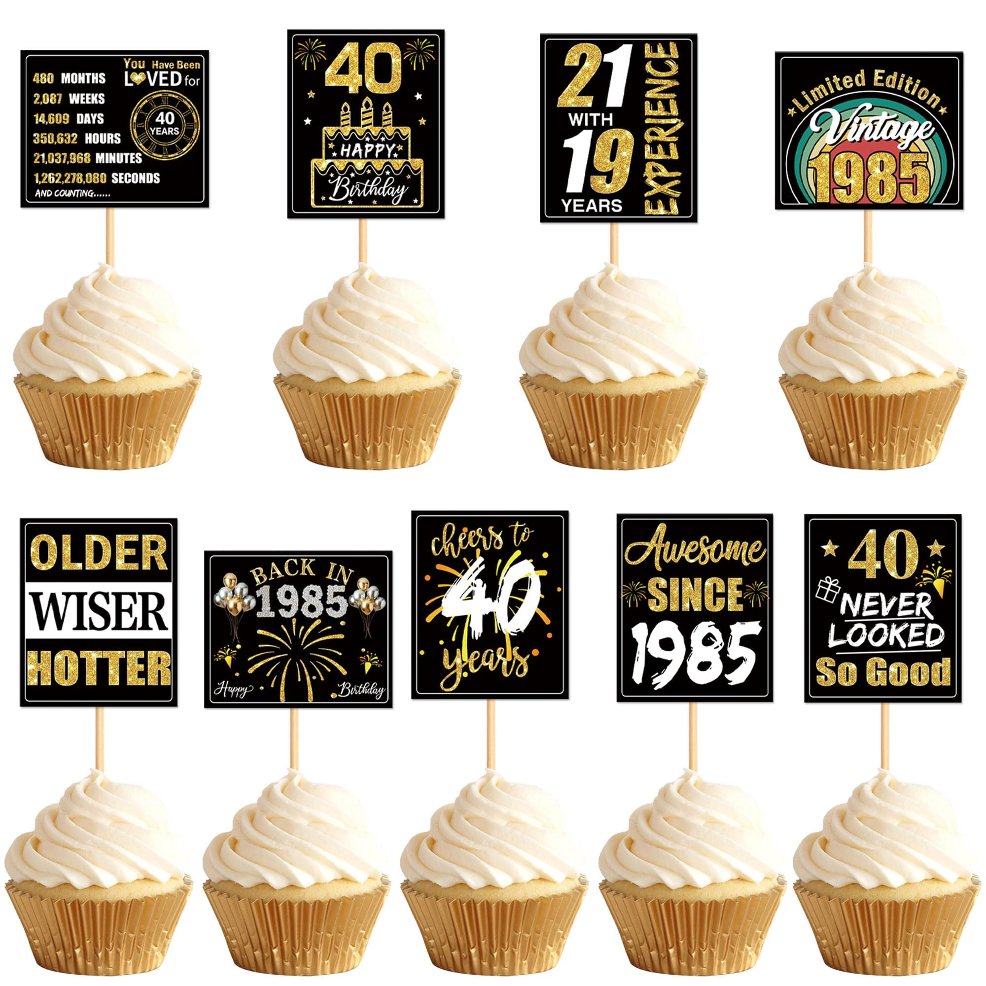 36 pezzi 60° compleanno decorazione torta vintage 1966 Cupcake Toppers 60 Fabulous numero 1966 Cupcake Picks Happy 60° compleanno anniversario